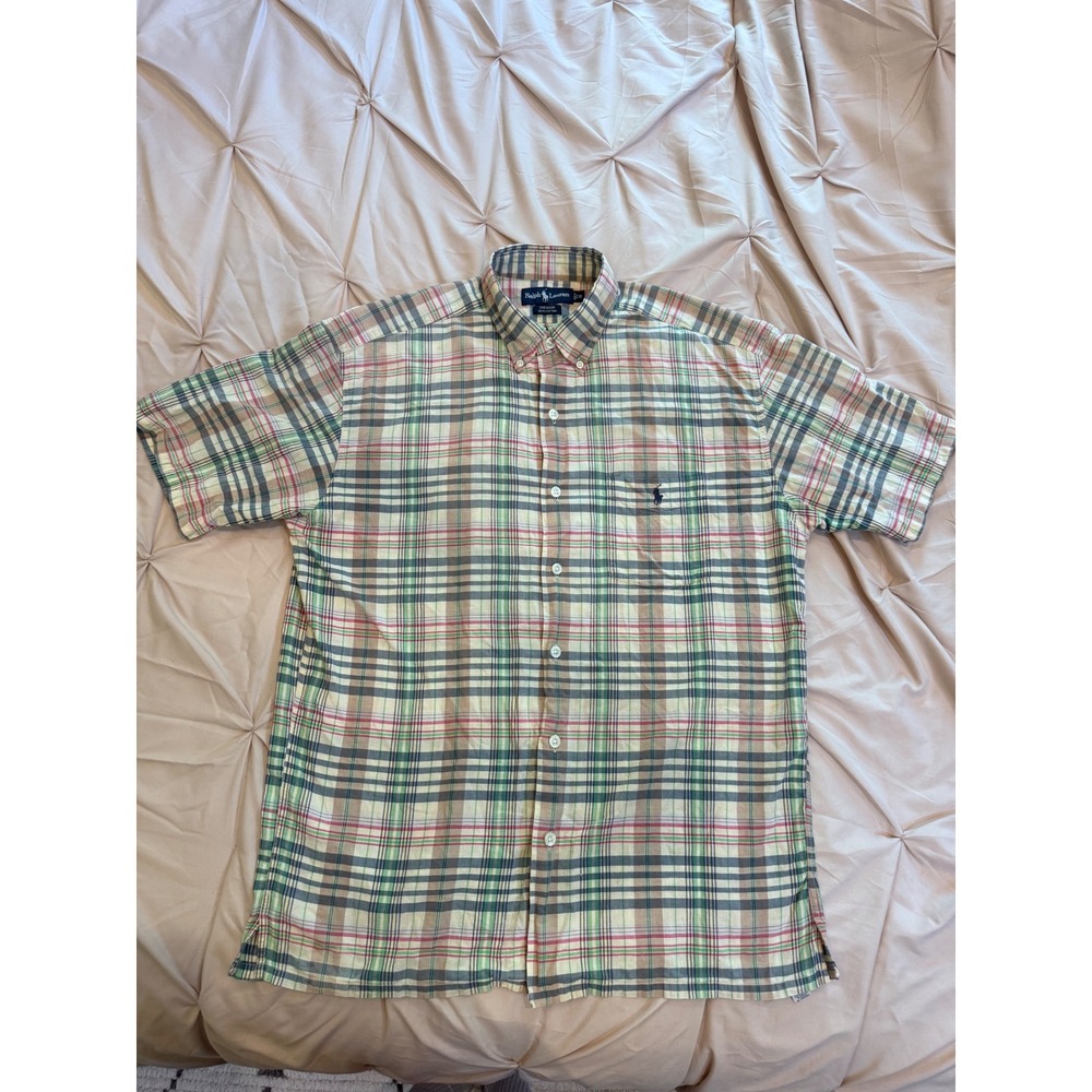 Vintage Ralph Lauren Greggor Plaid Cotton Button Down Shirt Mens Medium Y2K